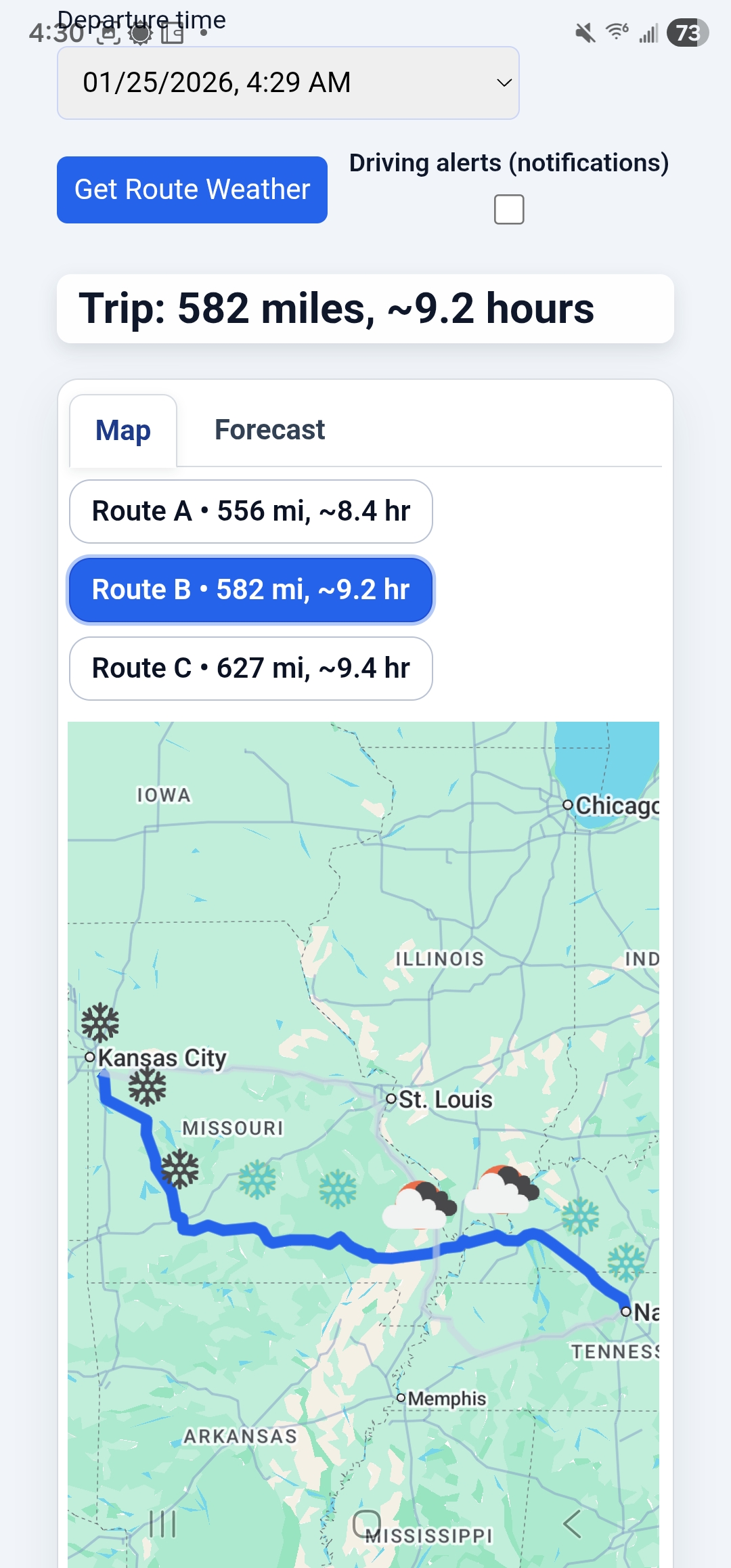 RoadTrip Weather app screenshot 1